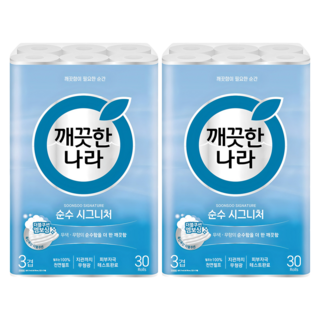 깨끗한나라 순수 시그니처 천연펄프 3겹 고급롤화장지, 27m, 30롤, 2개