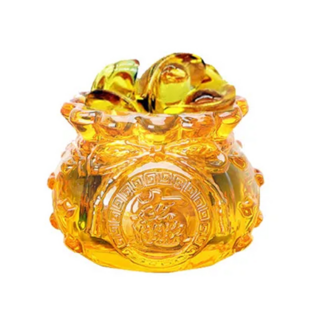黃水晶福袋琉璃聚寶盆 Set, 10 x 8cm, 七彩色