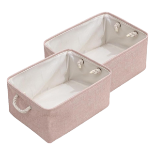 妃妃嚴選 加厚亞麻收納籃, 大(41 x 32 x 21cm), 粉色, 2個
