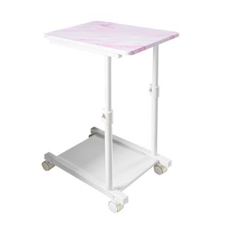 Steel Tycoon 鋼鐵力士 大理石紋升降邊桌, 厚實木板桌面, 萬向雙煞輪, 可置物底板, 粉色