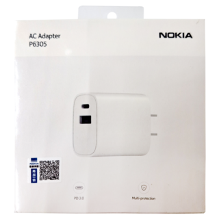 NOKIA PD+QC 20W 雙孔充電器 P6305 多功能旅充頭, 1盒