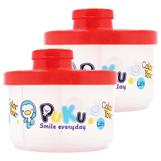 PUKU 藍色企鵝 小三格奶粉盒 寶寶零食奶粉分開裝 PP材質耐摔好洗 輕巧方便攜帶, 粉色, 2個