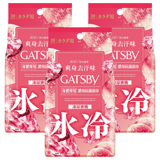 GATSBy 台灣公司貨 體用濕巾 攜帶型 冰涼蜜桃 超值包, 30張, 3包, 210g