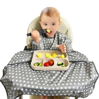 aijoo 2合1防髒托盤圍兜 開放式長袖款, 灰色, 1件, 1件