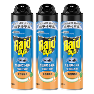 Raid 雷達 噴霧殺蟲劑，雙孔噴頭，快速殺蚊不刺鼻，含柑橘精油, 500ml, 3罐