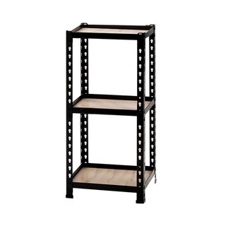 AMOS 免螺絲角鋼木板貨架 3層 單層耐重60kg, 46 x 31 x 85cm, 黑色