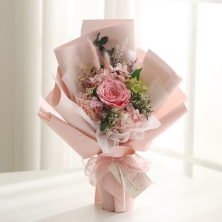 BeautifulDecoSense 永生花束+手提袋, 粉色