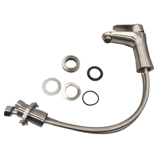 LEADER 麗達 304不鏽鋼 單孔面盆 冷熱水龍頭 附45cm進水管 LBE ST-64 1150g, 1組