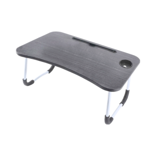 床上小桌（有洞款） 59.5*39.5 合成木/PP/金屬材質 可折疊收納 表面防水, 黑木紋