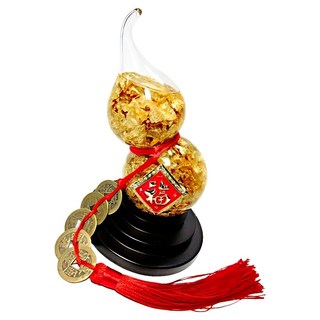 紅運當家 開運金箔葫蘆 五帝錢旺財招福擺飾 (長13x瓶身直徑6公分), 1個