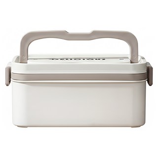 Cooksy 單層保溫飯盒 不銹鋼便當盒附餐具組 19 x 9 x 9cm 米白色, 1個