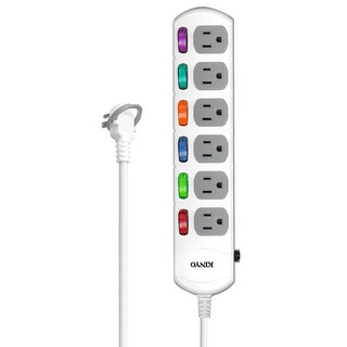 Kinyo 6開6插延長線 3孔, 1.8m, 白色, 1條