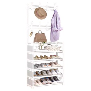 鞋帽架 升級款 側布, 白色, 5層