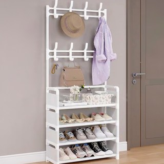 鞋帽架 升級款 側布, 白色, 4層