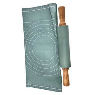 ROYALLIN 蘿林嚴選 硅膠莫蘭迪色烘培揉麵墊 + 桿麵棍 綠色 570g, 1組