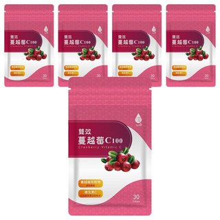 Tsuie 日濢 雙效蔓越莓 C100, 750mg, 30顆, 5包