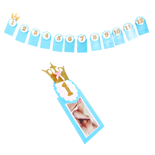 Viita 週年慶祝生日派對造型掛旗佈置 數字 照片卡夾, 藍色