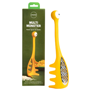 OTOTO Multi Monster Pasta Spoon & Grater 大眼仔起司研磨撈麵勺 BPA Free 可使用洗碗機, 黃色, 1個