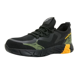 固特異男款運動鋼頭鞋GAMX33750 護趾鞋頭強化 透氣防臭鞋墊, 27cm, 黑綠色