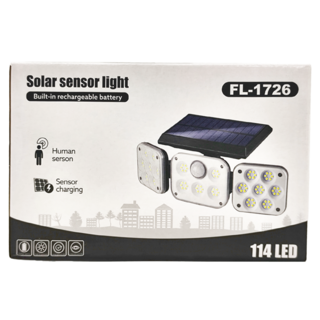 FL-1726 戶外LED太陽能庭院壁燈 114 LED 內建充電電池, 黑色