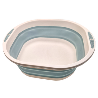 WE CHAMP 可攜帶折疊水盆臉盆 大款 PP+矽膠 37.5*34.5*14.5CM, 藍白色, 1個