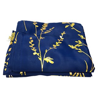 小銅板 遮光窗簾 2片, 葉子燙金深藍