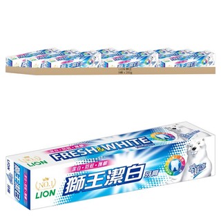 LION 獅王 潔白牙膏 雙氟+鈣 雙重呵護 超涼薄荷 清新口氣 持久自信, 200g, 9條