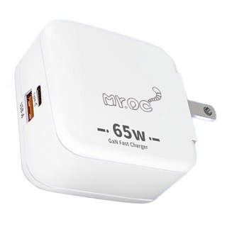 Mr.OC橘貓先生 65W氮化鎵 Type-C + USB-A雙孔折疊快速充電器 51.6 x 51.6 x 28.5mm 97g, 白色, 1個