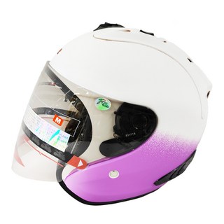 R3A6 全罩式安全帽 普通型騎乘機車用保護頭盔 含一層護目鏡 適用於未滿125cc之非競賽用機種 ABS材質 重量1350±50g, 白紫色, 1個