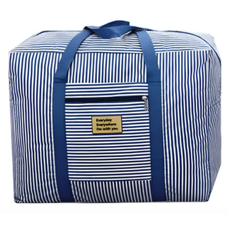 上手家居 旅行收納袋 防水可折疊 藍色條紋 50x40x20cm, 大(50 x 20 x 40cm)