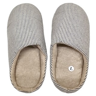 ego life 日式直條紋防滑靜音麂皮鞋底保暖包頭室內居家拖 - 藍色, 40~41, 1雙