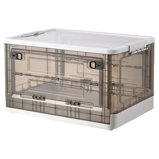 透明可折疊側開收納櫃 多功能 前側開蓋取物便利, 白色, 36 x 50.5 x 29cm