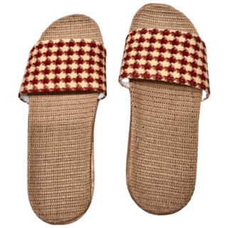 BonBon naturel 女款 千鳥格亞麻拖鞋 Set 3雙, S, 紅色