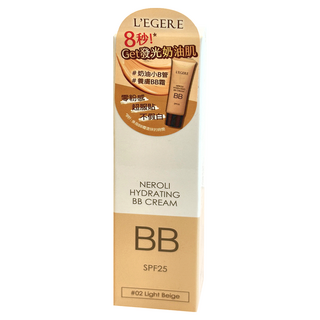 L'EGERE 橙花原液保濕BB霜 SPF25 潤色遮瑕 保濕提亮 毛孔隱形 物理防曬, 02明亮色, 25ml, 1條