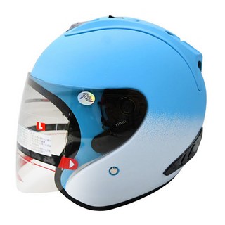 R3A6 全罩式安全帽 Set 騎乘機車用防護頭盔 含一層護目鏡 適用於未滿125cc之非競賽用機種 ABS材質 重量1350±50g, 天藍白色