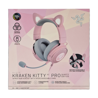 雷蛇Razer 北海巨妖電競耳機麥克風 可換貓耳 RGB燈效, 粉晶, 1個, Kitty V2 Pro