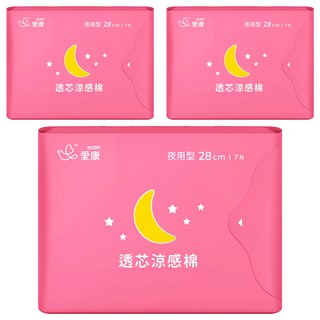 icon 愛康 透芯涼感棉, 夜用型 28cm, 7片, 3包