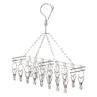 H&K 家居 日系不鏽鋼長方型曬架16夾 適用於內衣、襪子等小型衣物, 銀色