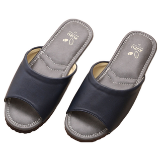 XUZU 舒筑 優雅歐風室內皮拖鞋 精緻車縫親膚舒適 防潑水易於清潔 台灣製造, 藍色, 1雙