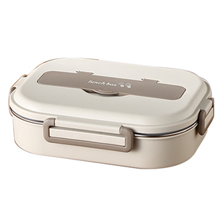 Mega日式簡約304不鏽鋼四格便當盒 27.5x20x7.5公分, 卡其, 1個