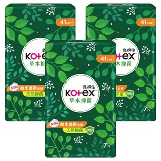 Kotex 靠得住 草本抑菌衛生棉, 41cm, 7片, 3包