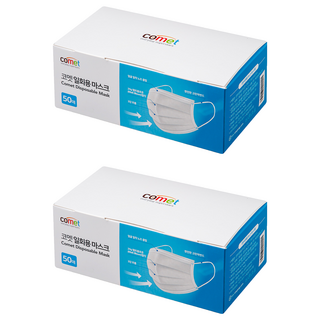 comet 平面口罩 成人用, 白色, 50片, 2盒