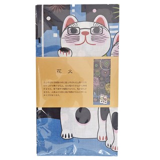 手拭巾 福貓 花火 100%棉 尺寸約34x90cm 日本產, 1條