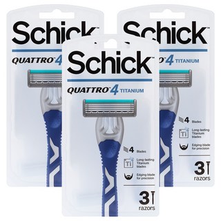 쉬크 쿼트로 4 티타늄 휴대용 면도기, 3개, 3개입