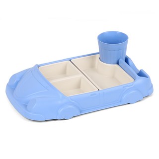 iamdue 孩童款造型餐盤, 汽車款(藍色), 餐具 2入+杯子+支架, 1組