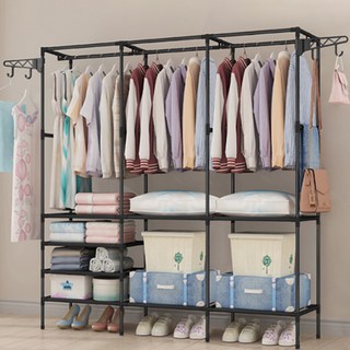 3列 組裝式 更衣間 衣架 簡易衣櫃 1600 x 360 x 1700 mm, 黑色