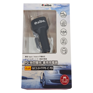 aibo PD 快閃 QC3.0+Type-C 車用充電器 4.6A Max 雙孔 1入, IP-C-AP-11, 黑色