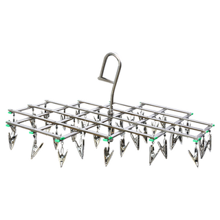 折疊不鏽鋼35夾防風晾衣架, 銀色, 1個