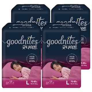 굿나이트 팬티형 키즈 기저귀 여아용, 대형(L), 68매