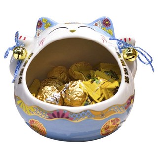 MODACore 摩達客 春節開運 大口招財貓糖果收納擺飾聚寶盆, 藍色